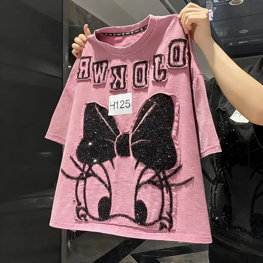 VINESU H125 🎀 H126 🔥2026 Trend: Daisy Washed Vintage Heavy-Detail Tee