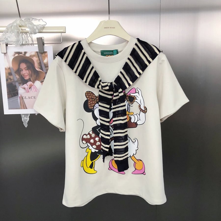 VINESU Minnie & Daisy Duck T-Shirt - Pearl/Rhinestone Details