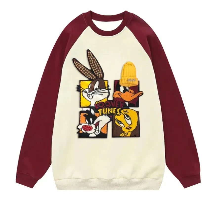 VINESU Looney Tunes - Themed Raglan - Sleeve Sweatshirt: Blend of Style and Cartoon Fun