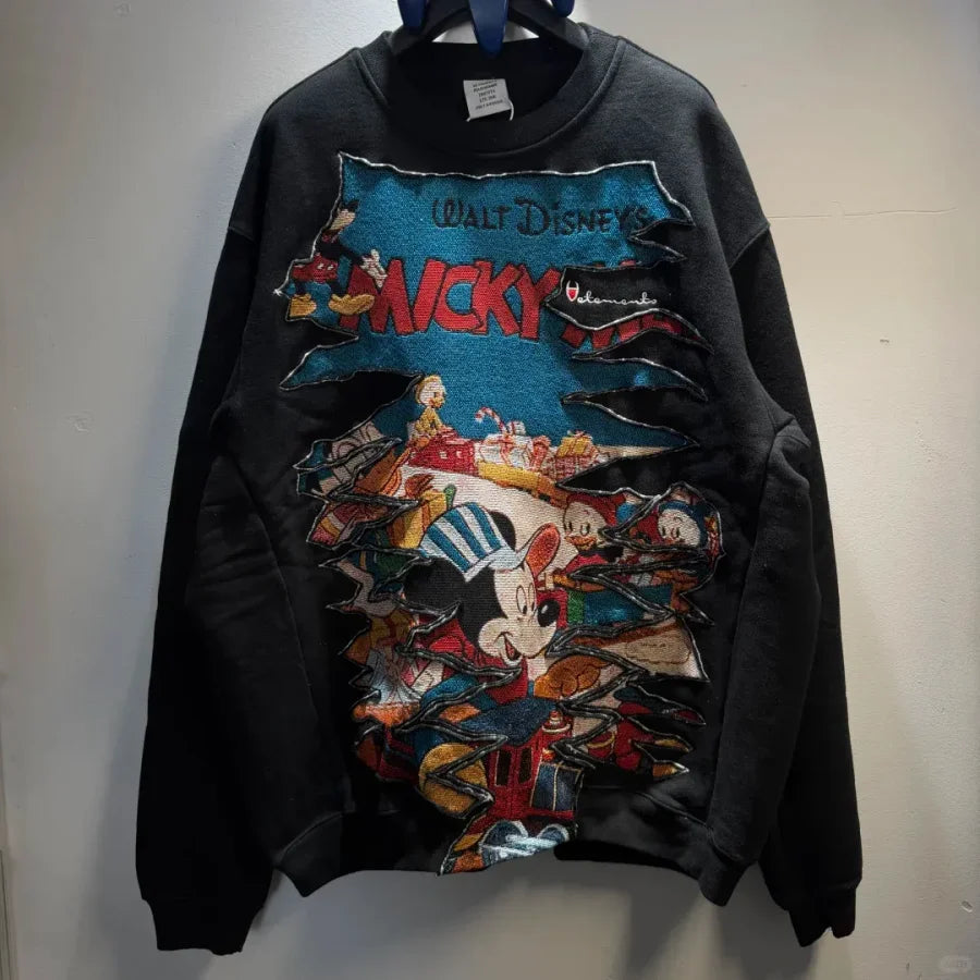 Vinesu A66 - Handmade Reworked Mickey Distressed Sweatshirt | One-of-a-Kind Festive Vintage Top