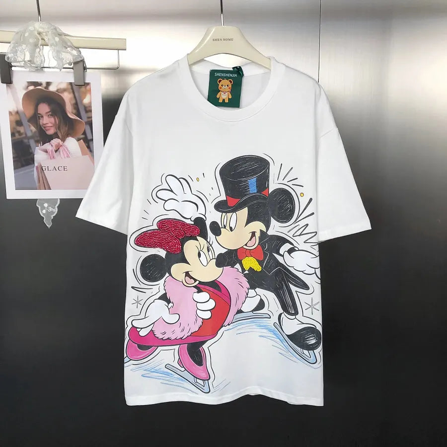 VINESU MKT09 - Vintage Couple Mouse Beaded & Sequin T-Shirt