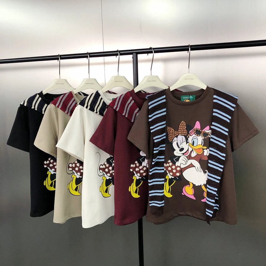 VINESU Minnie & Daisy Duck T-Shirt - Pearl/Rhinestone Details