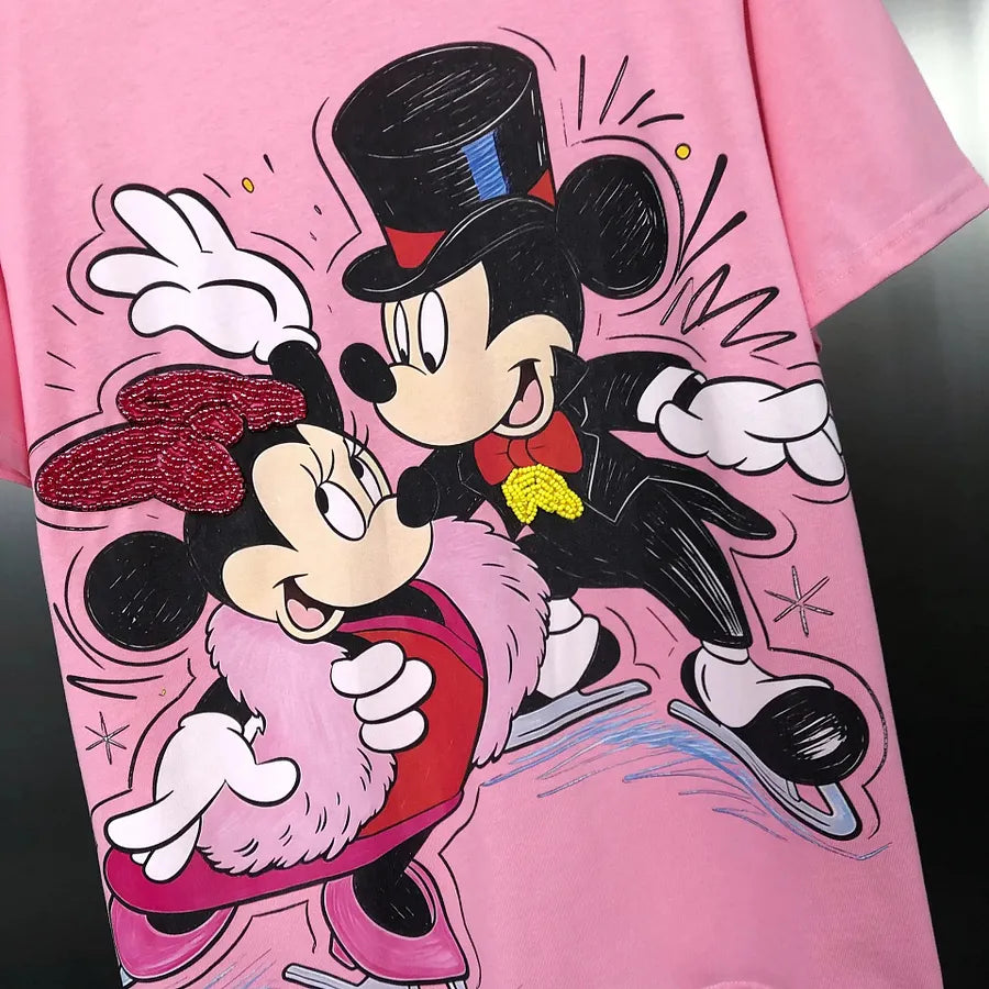 VINESU MKT09 - Vintage Couple Mouse Beaded & Sequin T-Shirt