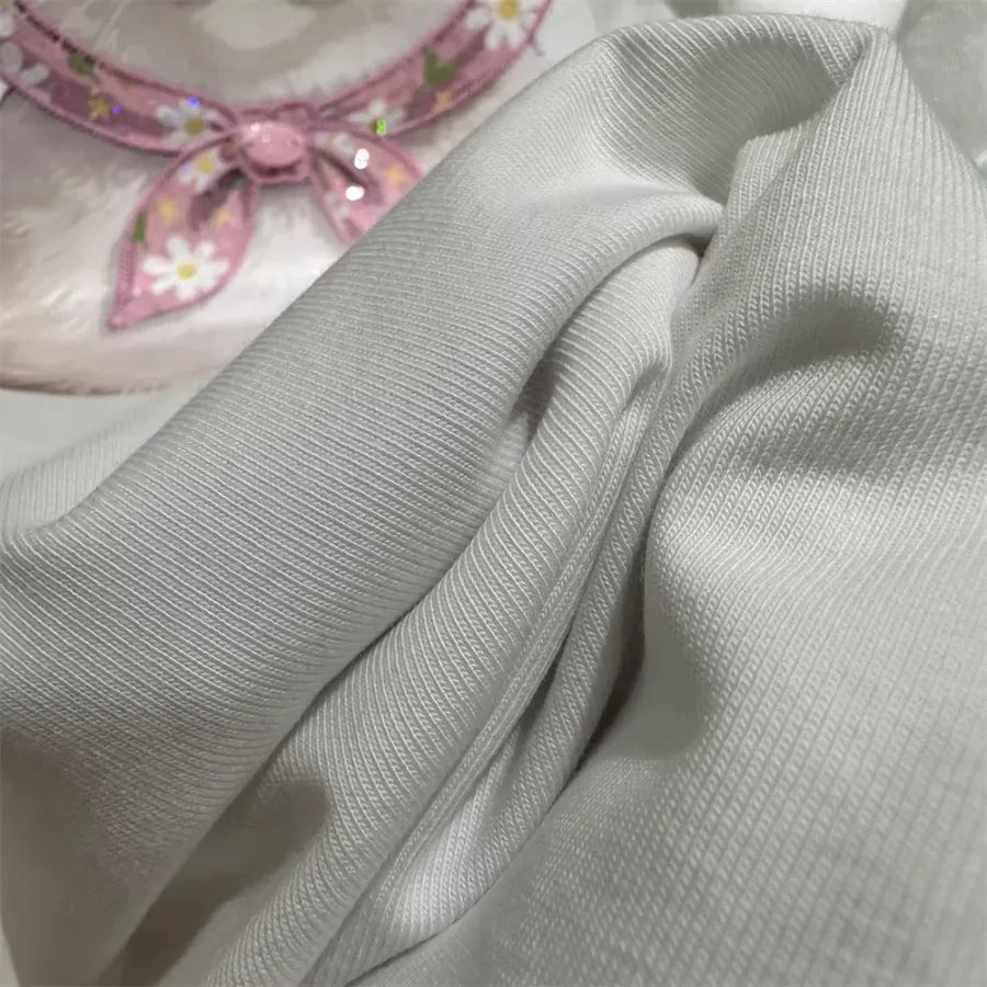 A120 - Premium 220 GSM Heavyweight Cotton Tee - Graphic with 3D Sequin Ears & Floral Bonnet Patchwork