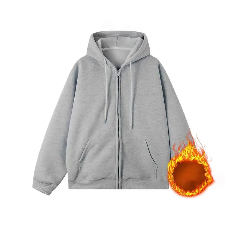 VINESU 100% Cotton Solid Color Zip-Up Hoodie