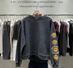 VINESU B01 - Vintage Washed Bunny Graphic Crewneck Sweatshirt