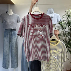A133 - 2026 Urban Retro Mickey Striped Tee | 300g Heavyweight Premium Cotton | Oversized Summer Essential