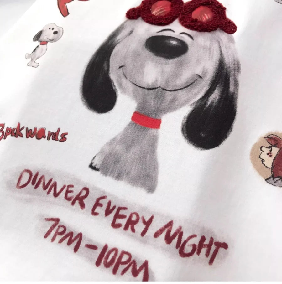 A145 - Hand-Embroidered Snoopy Outline T-Shirt - 220g Premium Heavyweight Cotton