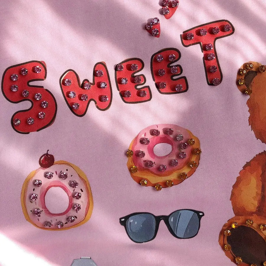 VINESU A17 - "Sweet" Bear Hand-Embellished T-Shirt