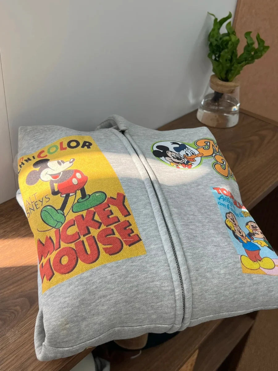 A75 - Vintage Disney Comic Print Distressed Zip-Up Hoodie | Loose Jacket