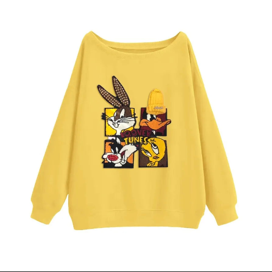 VINESU Looney Tunes - Themed Off - Shoulder Sweatshirt: Chic and Cartoon - Centric