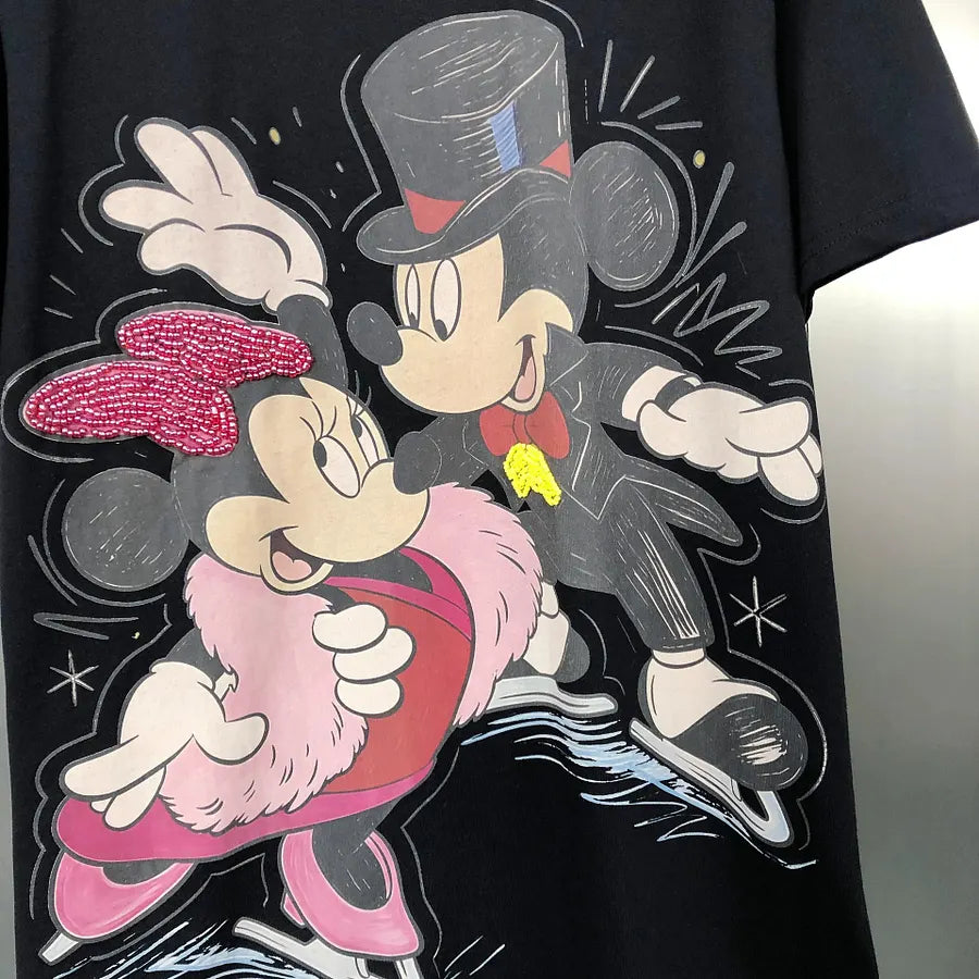 VINESU MKT09 - Vintage Couple Mouse Beaded & Sequin T-Shirt