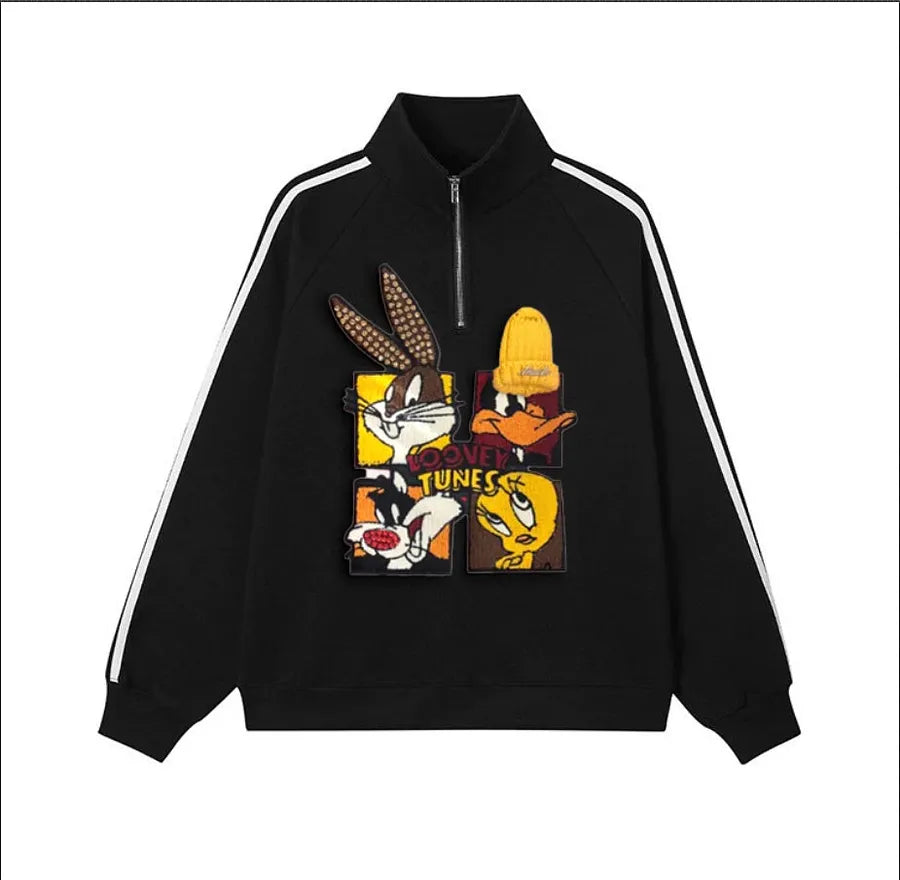 VINESU Looney Tunes - Themed Half - Zip Sweatshirt: Sporty and Cartoon - Filled