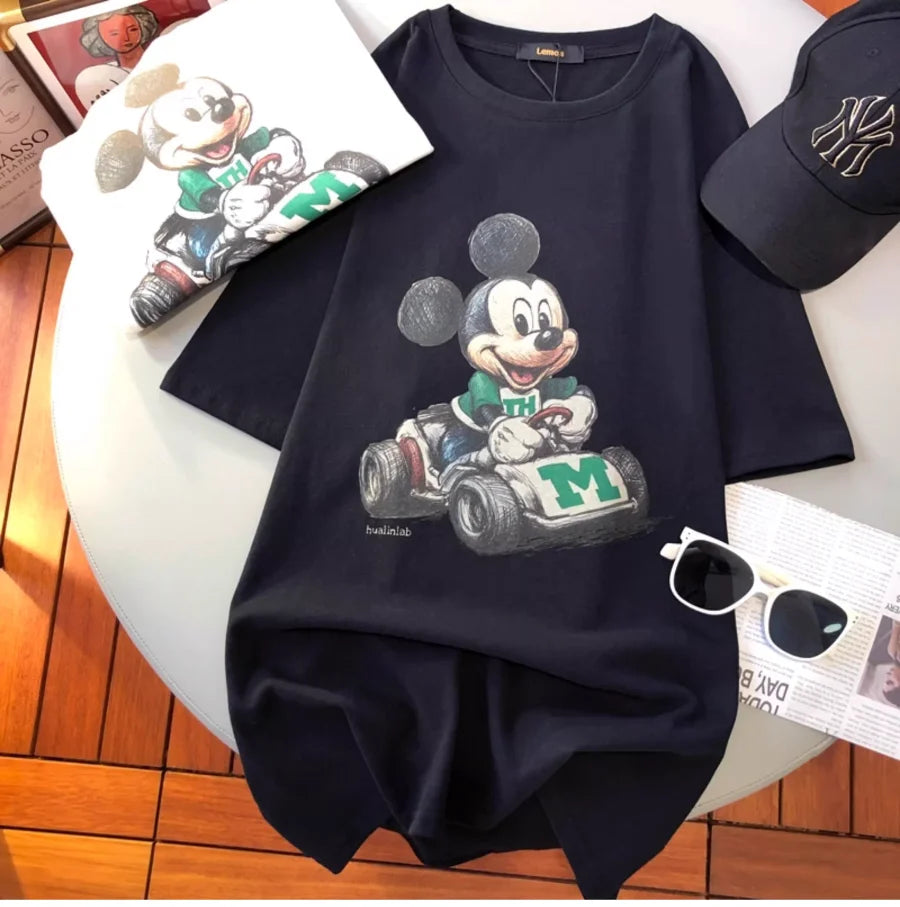 A142 - Vintage Sketch Mickey Mouse Go-Kart Graphic T-Shirt - Premium Heavyweight 100% Cotton (220g) - Retro Racing Style Tee