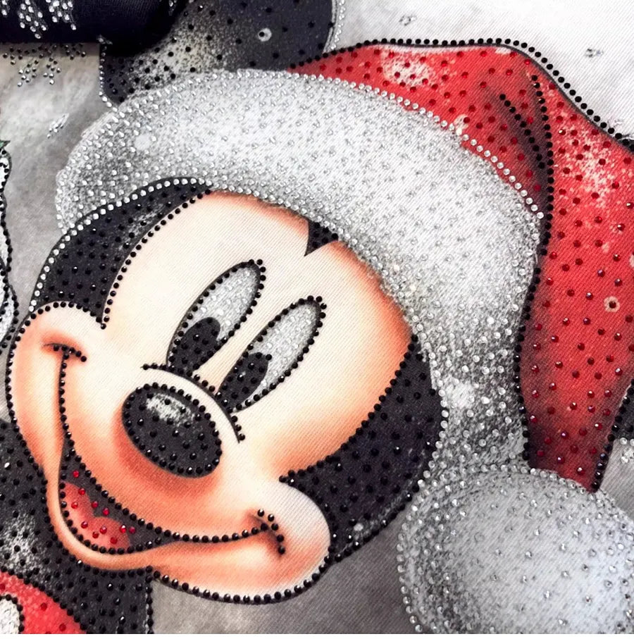 VINESU A08 - New Arrival Christmas Mouse Rhinestone Oversized Tee