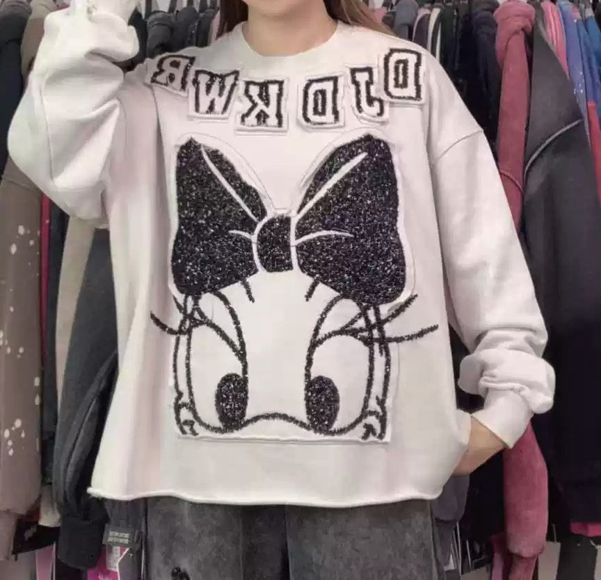 Vintage Washed Sequin Daisy Duck Sweatshirt | Oversized Graphic Crewneck