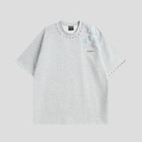 3D Floral Pearl Embellished T-Shirt | Oversized Designer Statement Tee