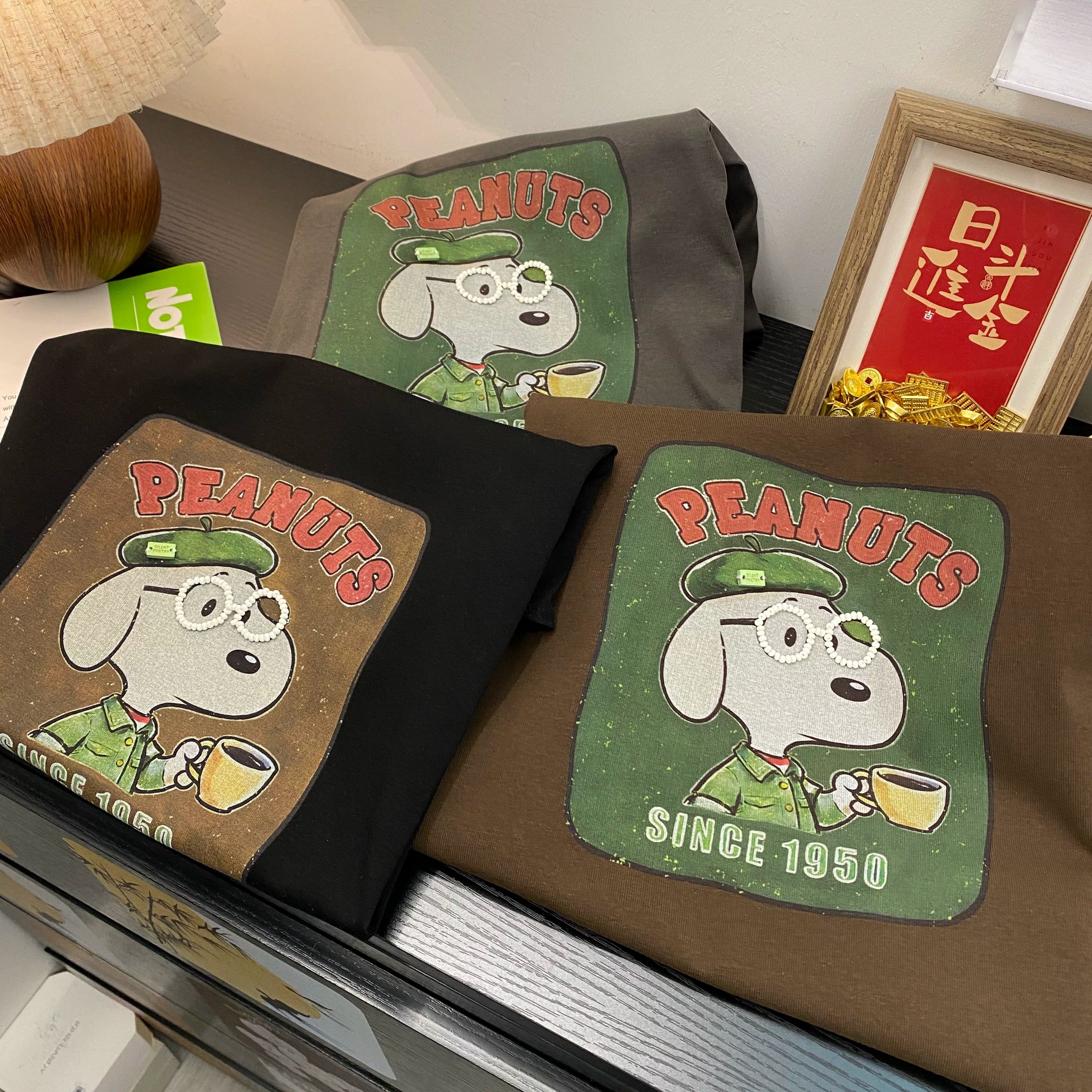 Handmade Beaded Glasses Snoopy Cotton T-Shirt | Vintage Graphic Oversized Tee