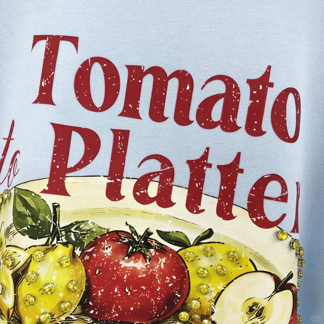 B06 - Heavyweight Cotton Tomato Graphic Beaded Crewneck Sweatshirt