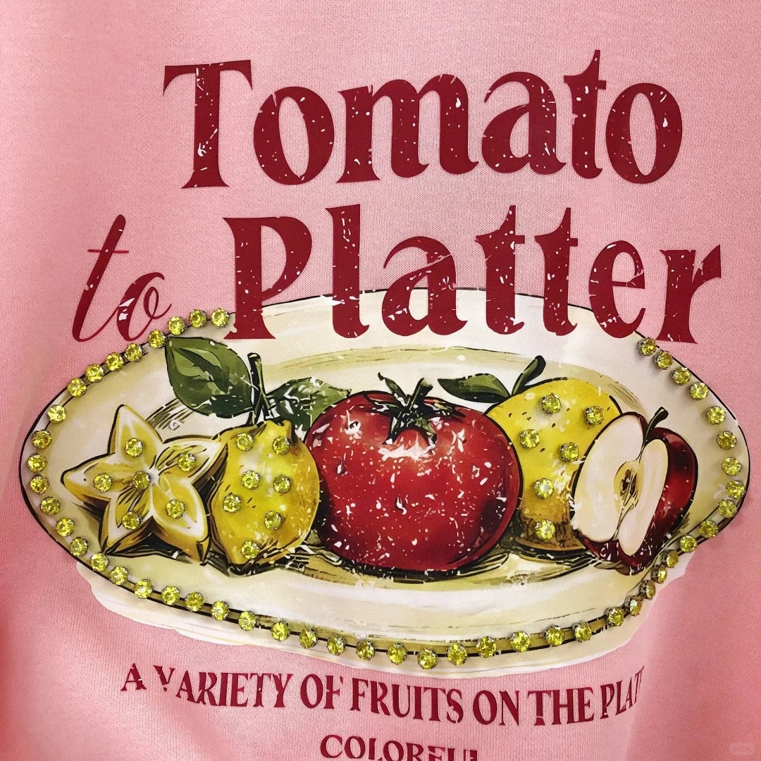 B06 - Heavyweight Cotton Tomato Graphic Beaded Crewneck Sweatshirt