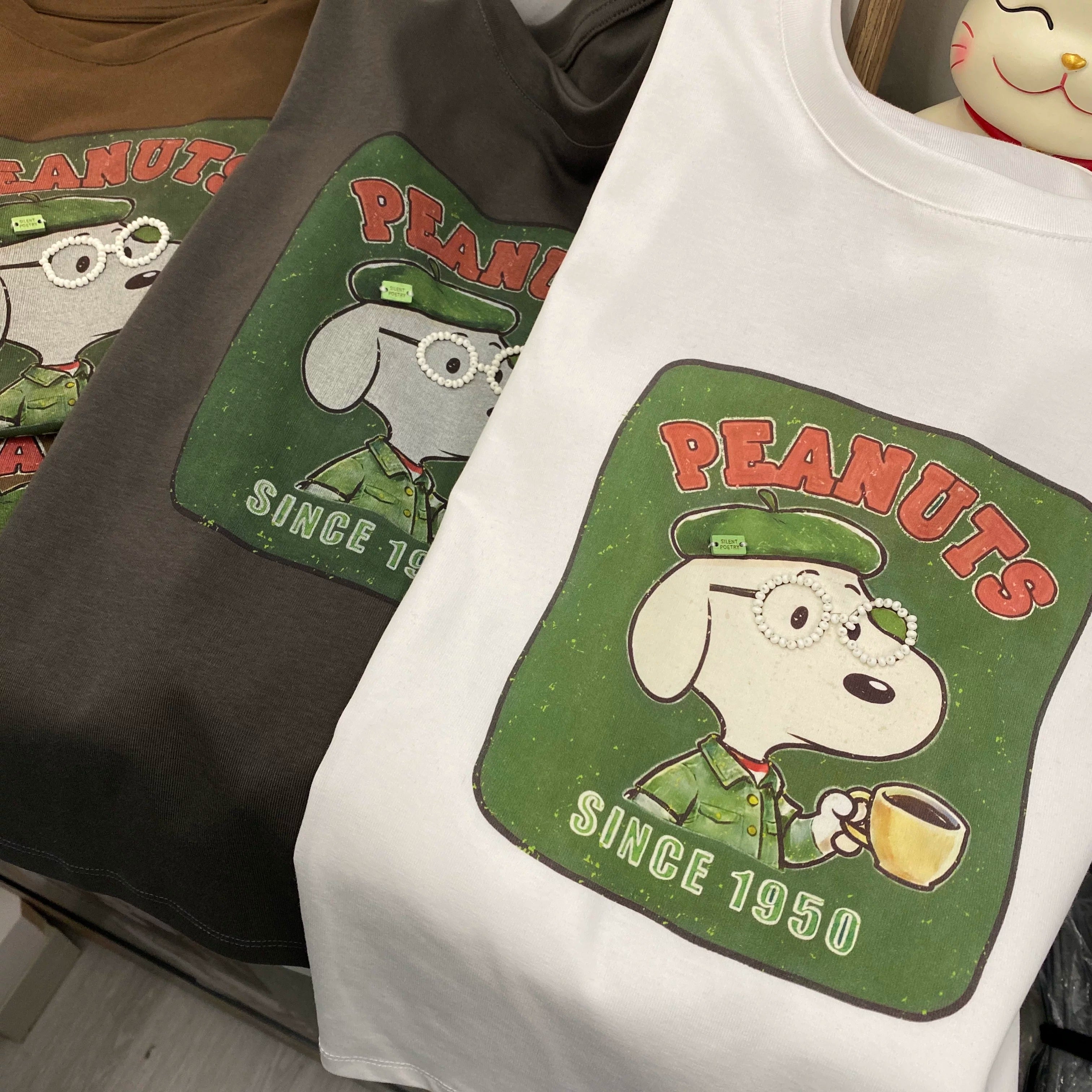 Handmade Beaded Glasses Snoopy Cotton T-Shirt | Vintage Graphic Oversized Tee