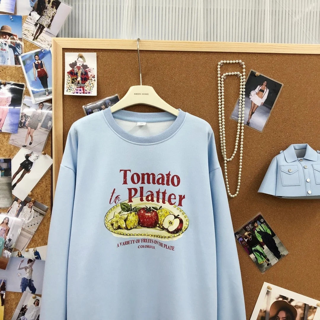 B06 - Heavyweight Cotton Tomato Graphic Beaded Crewneck Sweatshirt