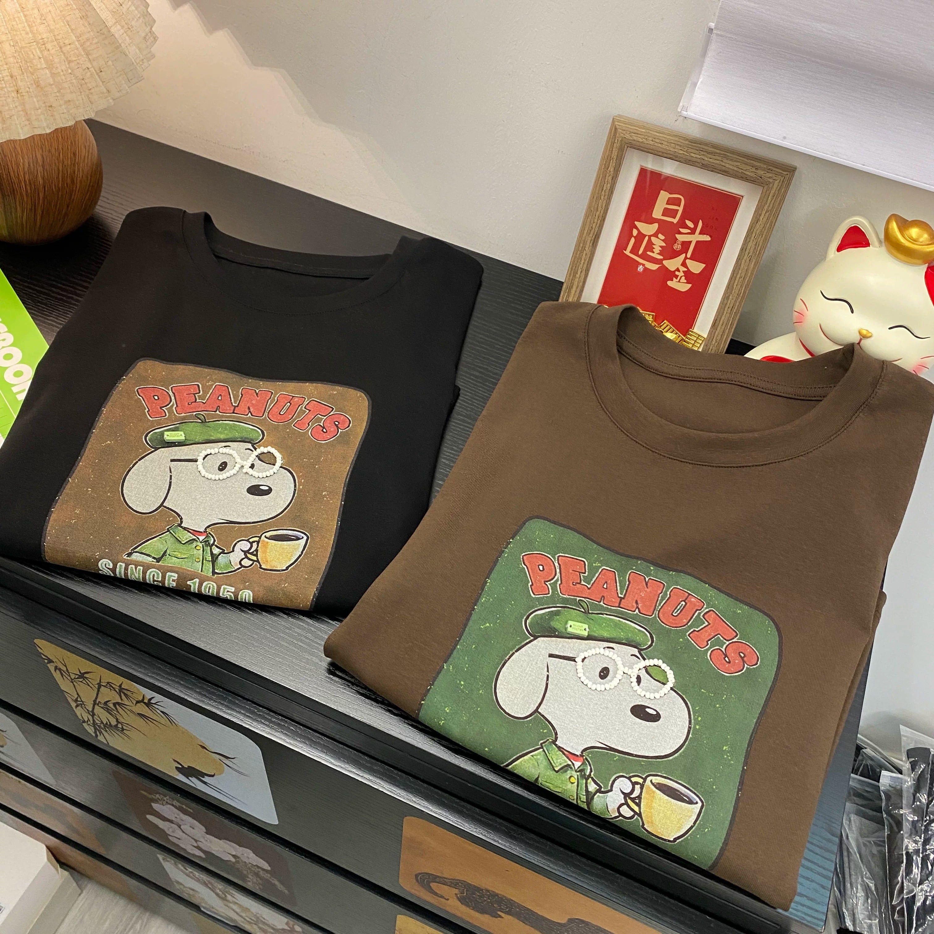 Handmade Beaded Glasses Snoopy Cotton T-Shirt | Vintage Graphic Oversized Tee