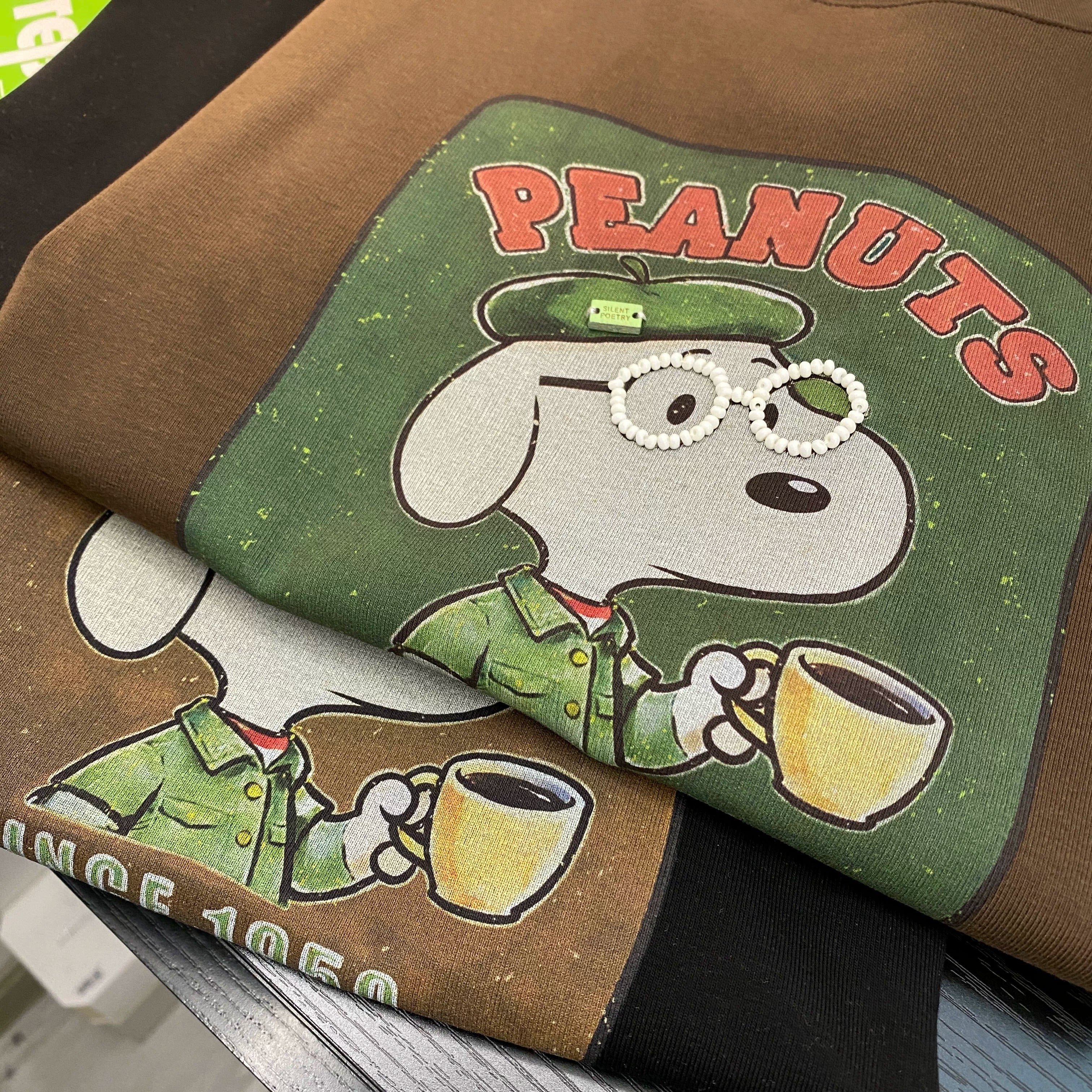 Handmade Beaded Glasses Snoopy Cotton T-Shirt | Vintage Graphic Oversized Tee