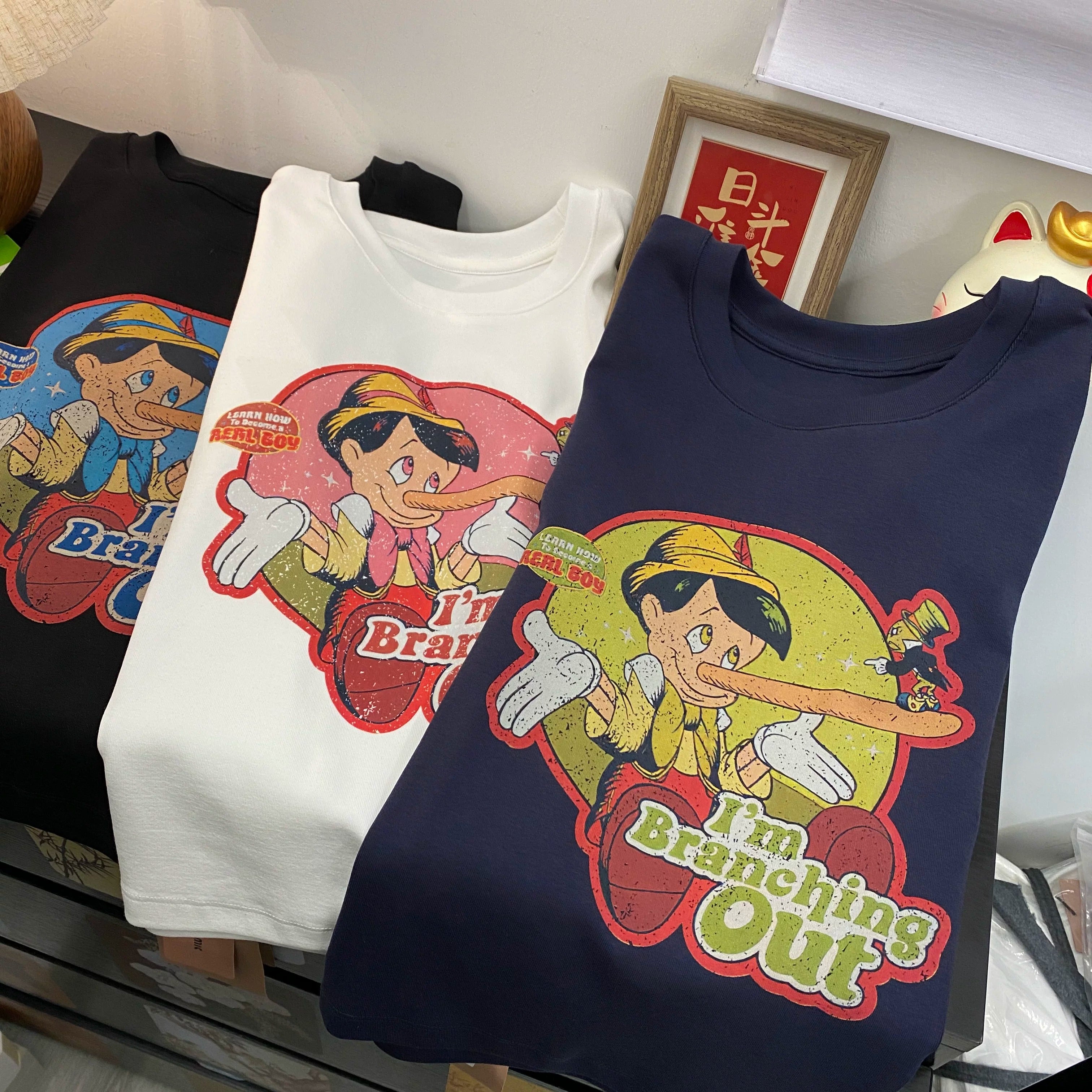 Vintage Pinocchio Graphic Cotton T-Shirt | Oversized Front & Back Print Tee