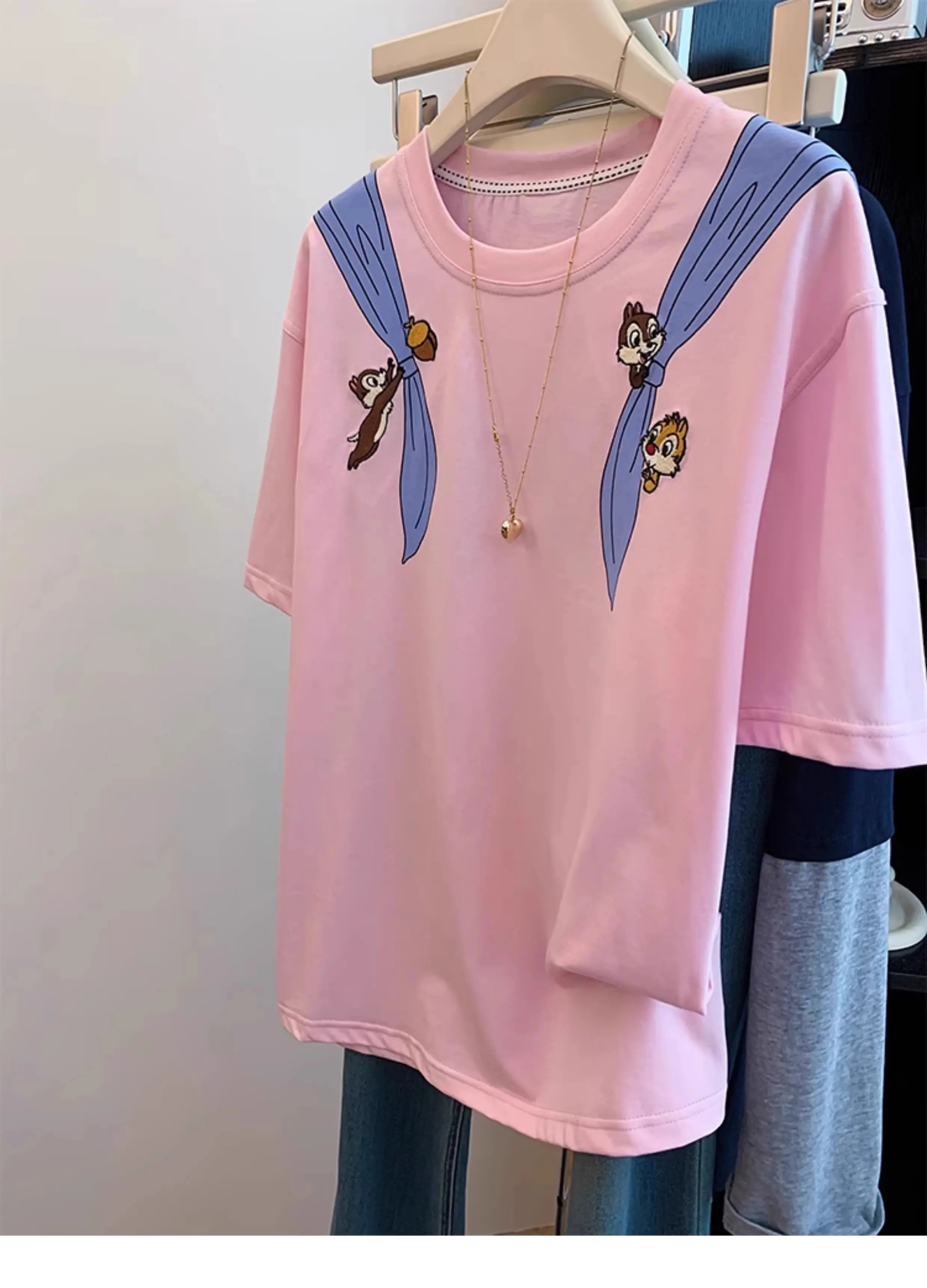 Playful Chipmunk "Cape" Print T-Shirt (Front & Back Design)