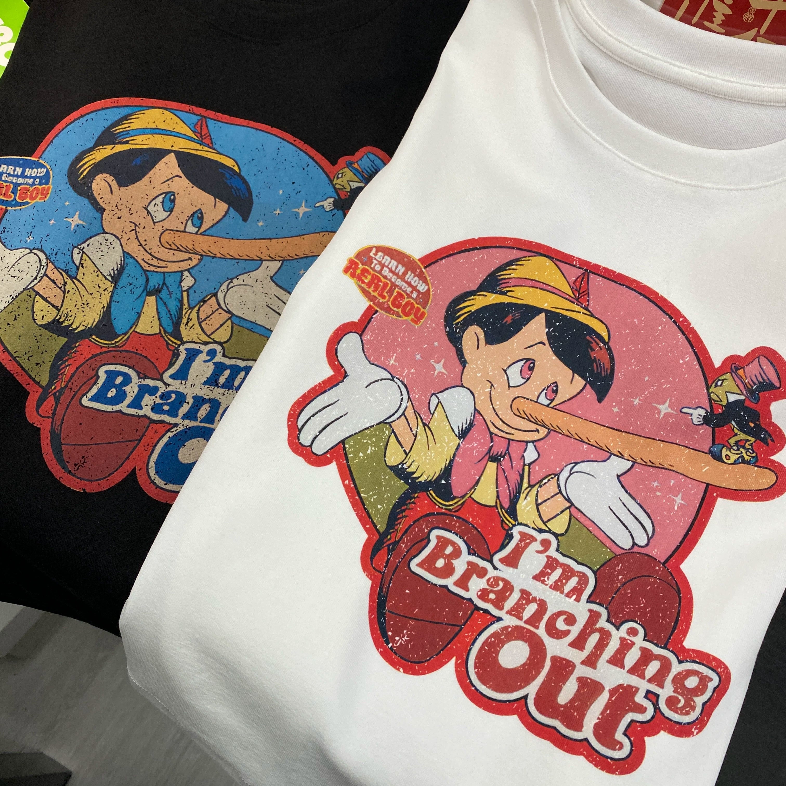 Vintage Pinocchio Graphic Cotton T-Shirt | Oversized Front & Back Print Tee