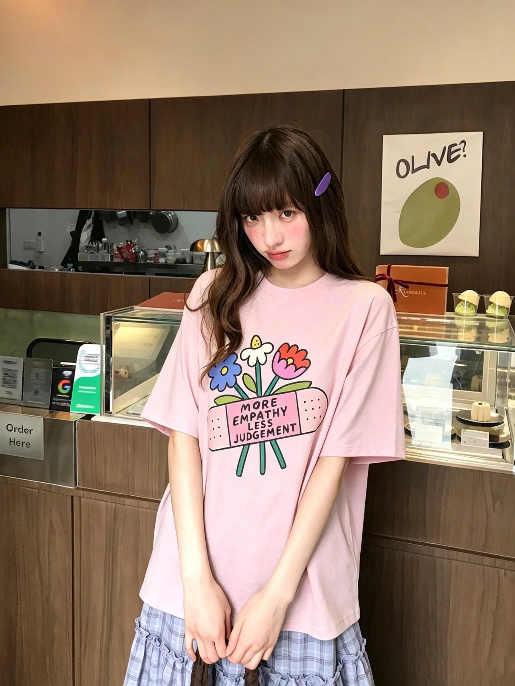 Cute Flower Graphic Tee | Pink Cotton T-Shirt with Positive Quote