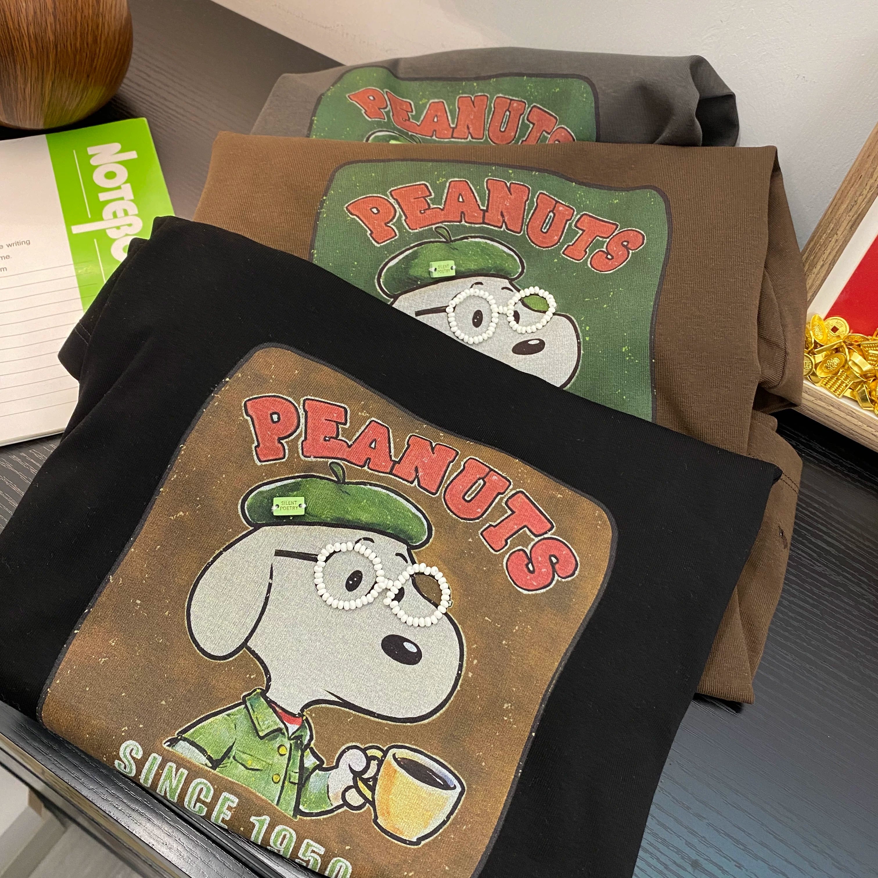 Handmade Beaded Glasses Snoopy Cotton T-Shirt | Vintage Graphic Oversized Tee