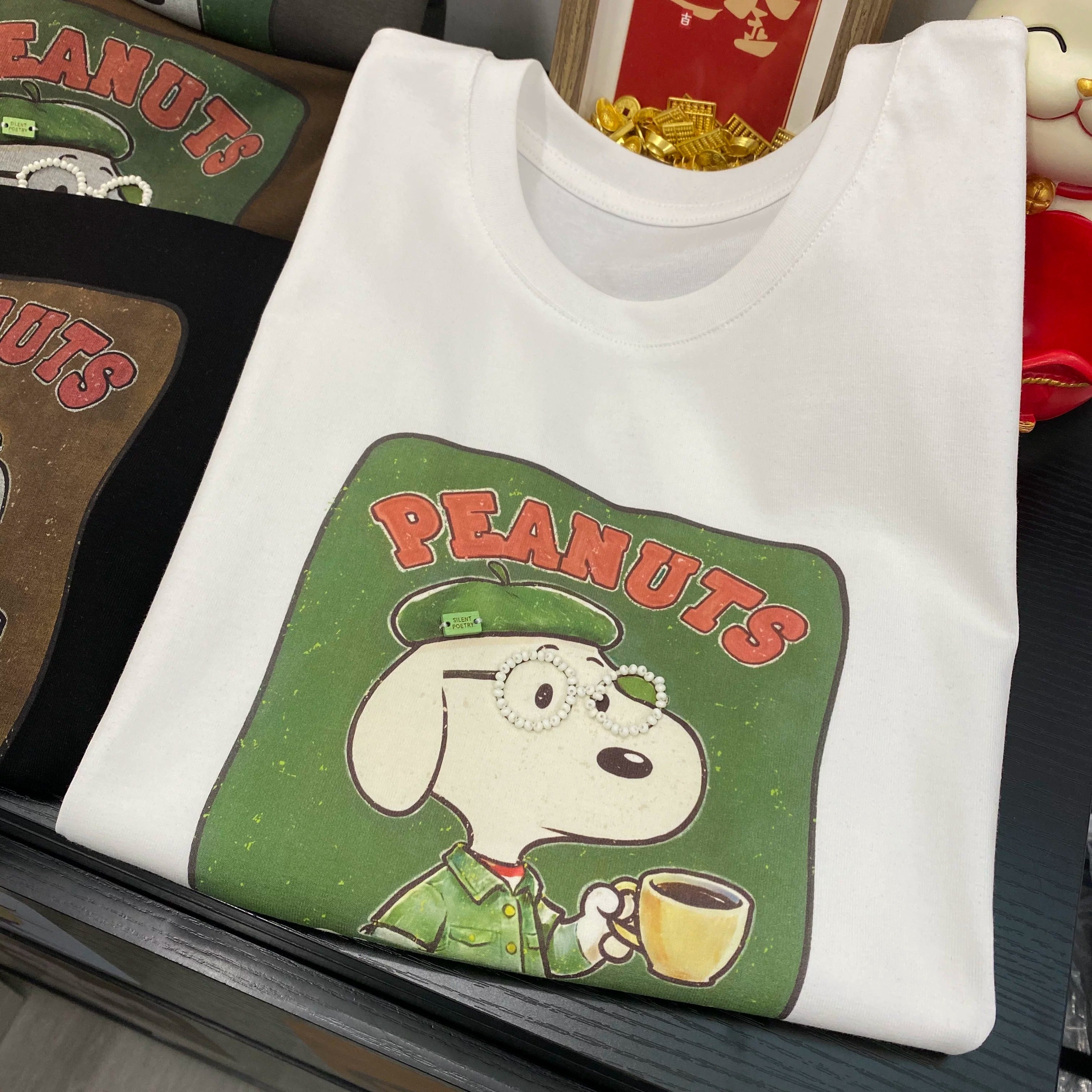 Handmade Beaded Glasses Snoopy Cotton T-Shirt | Vintage Graphic Oversized Tee