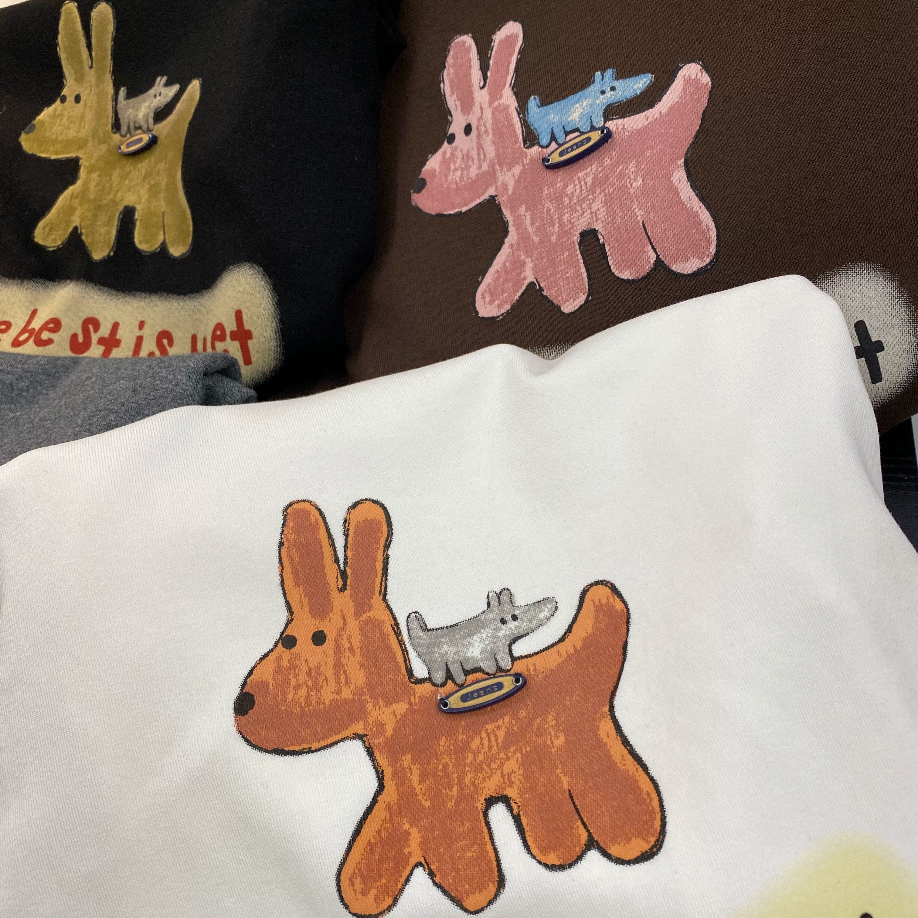 Cute Animal Graphic Tee | Handmade Label Detail Cotton Oversized T-Shirt