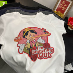 Vintage Pinocchio Graphic Cotton T-Shirt | Oversized Front & Back Print Tee