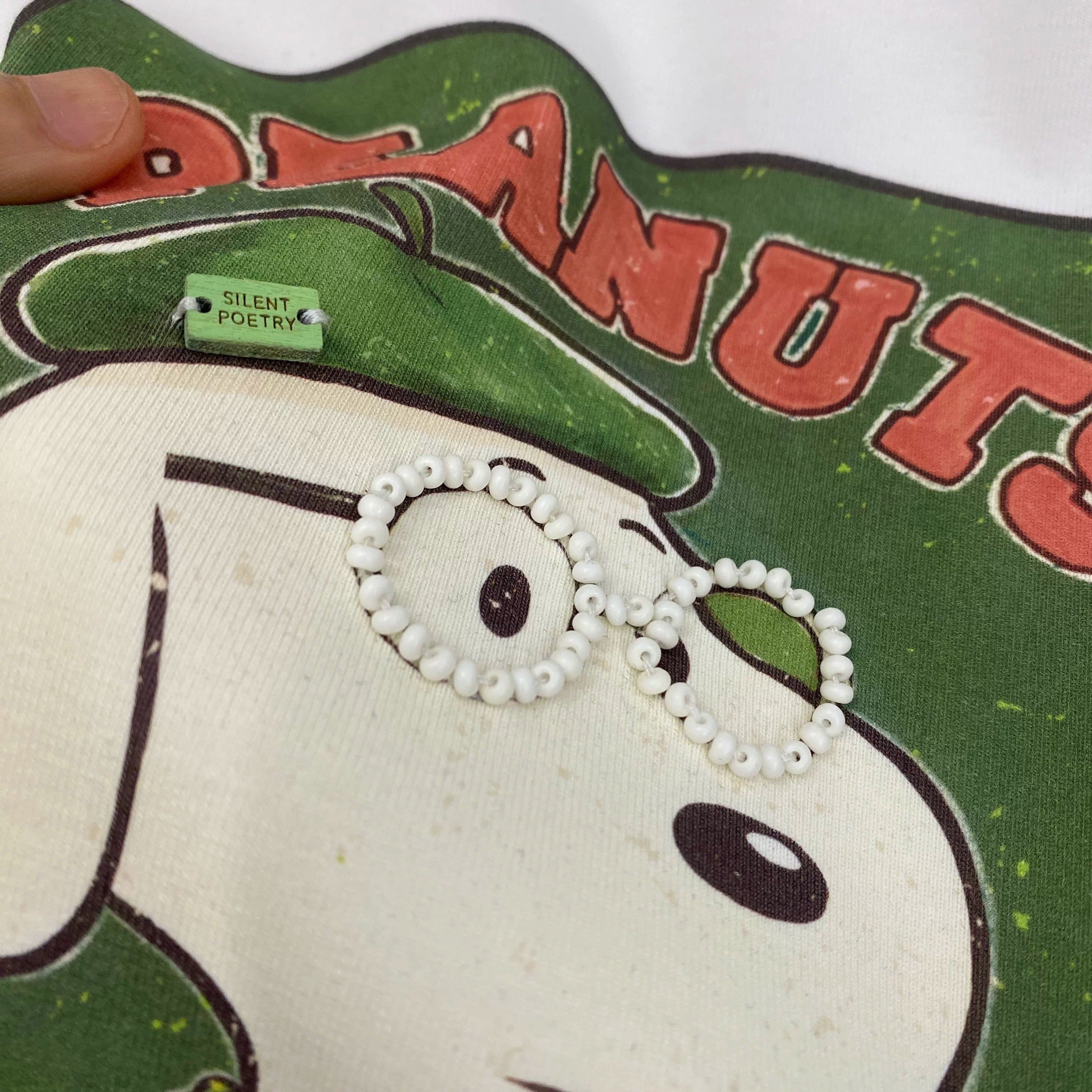 Handmade Beaded Glasses Snoopy Cotton T-Shirt | Vintage Graphic Oversized Tee