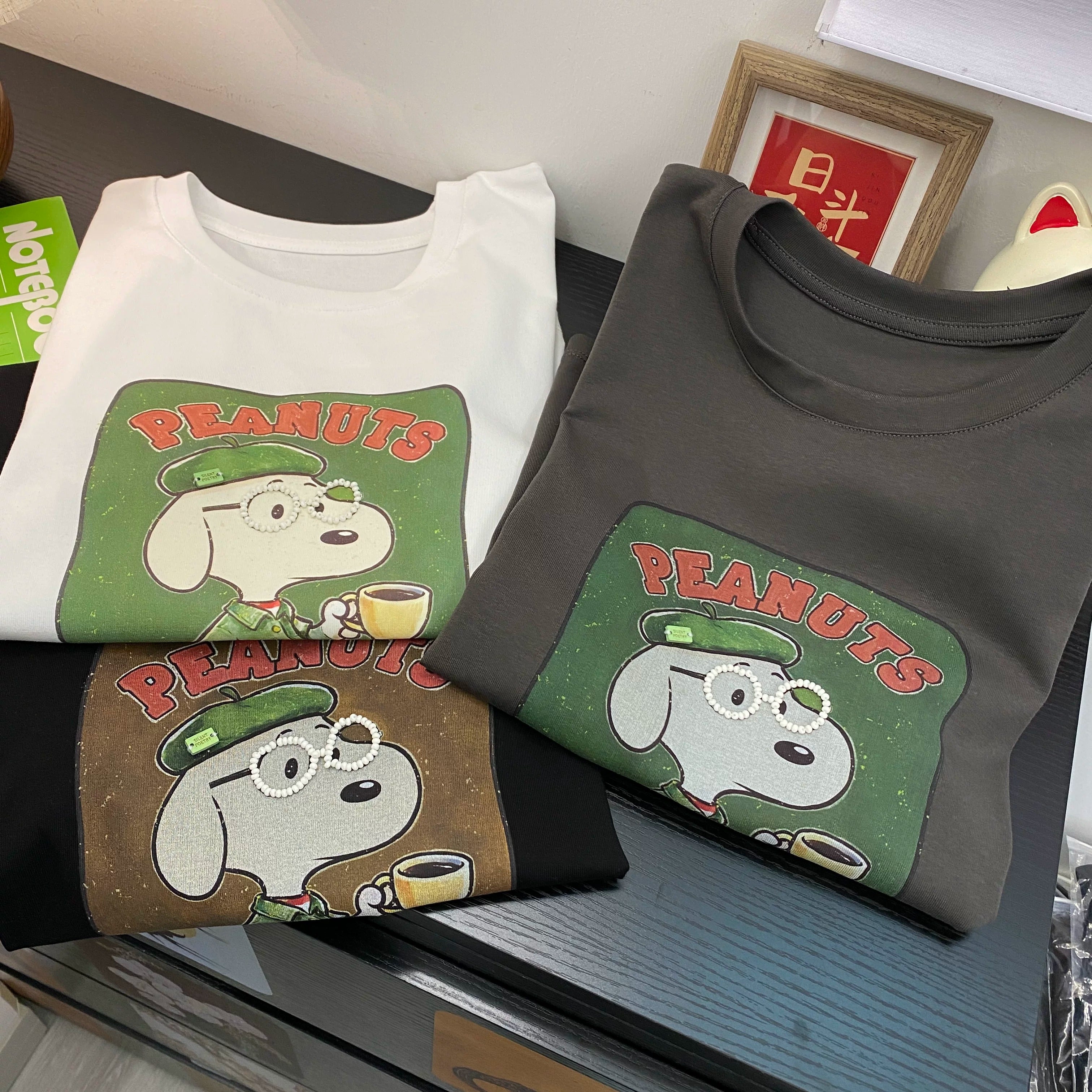 Handmade Beaded Glasses Snoopy Cotton T-Shirt | Vintage Graphic Oversized Tee
