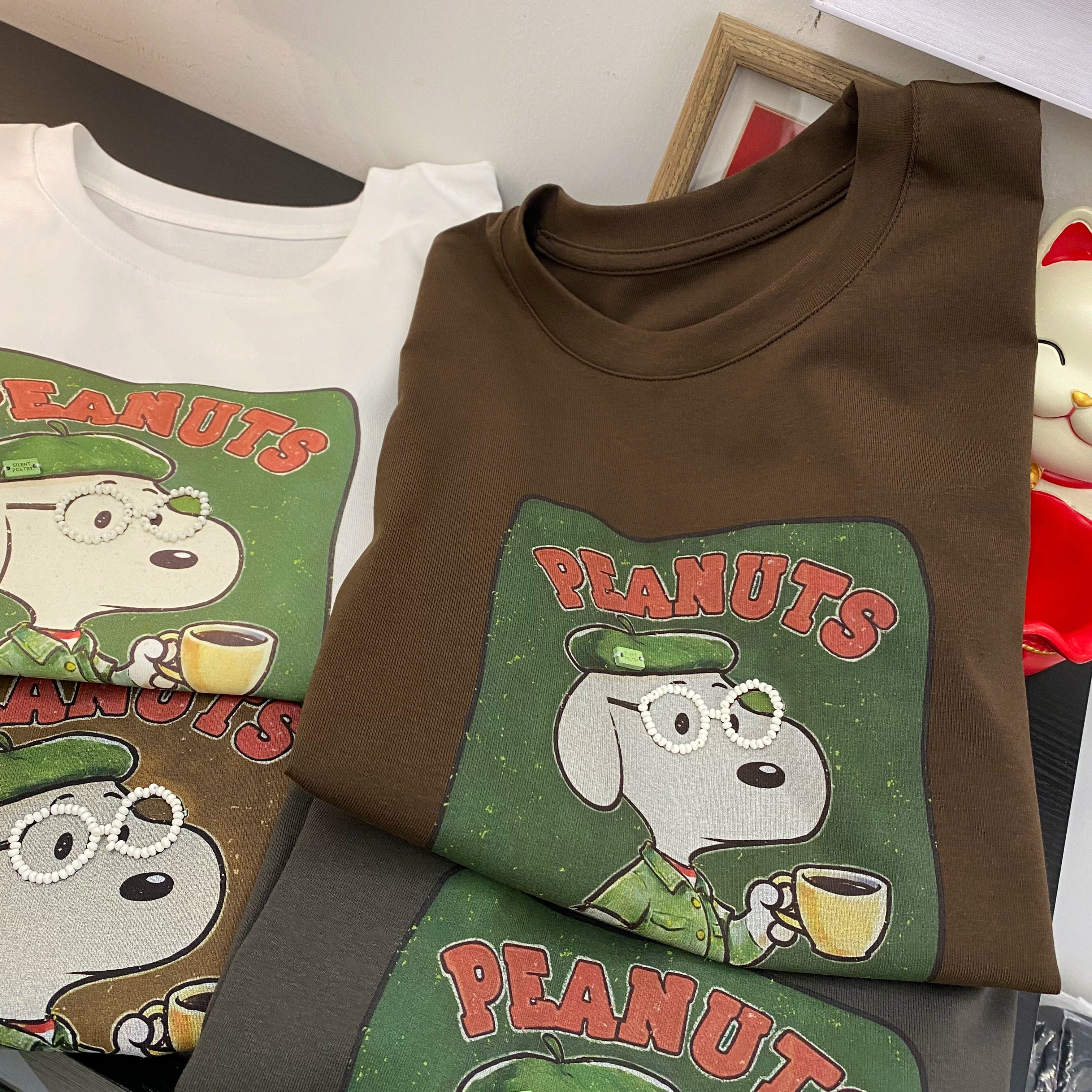 Handmade Beaded Glasses Snoopy Cotton T-Shirt | Vintage Graphic Oversized Tee