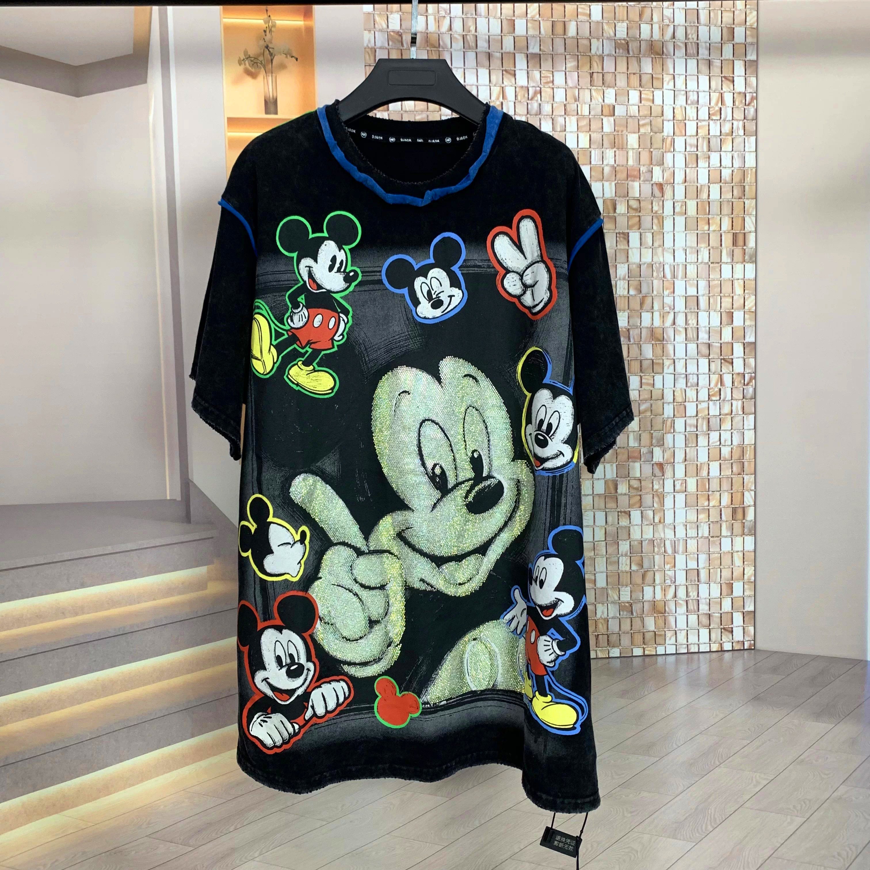 Rhinestone Mickey Graphic T-Shirt | Double-Sided Oversized Statement Tee