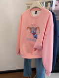Dumbo Sweatshirt - with ears covered in shiny rhinestones and wearing a three - dimensional plush small hat