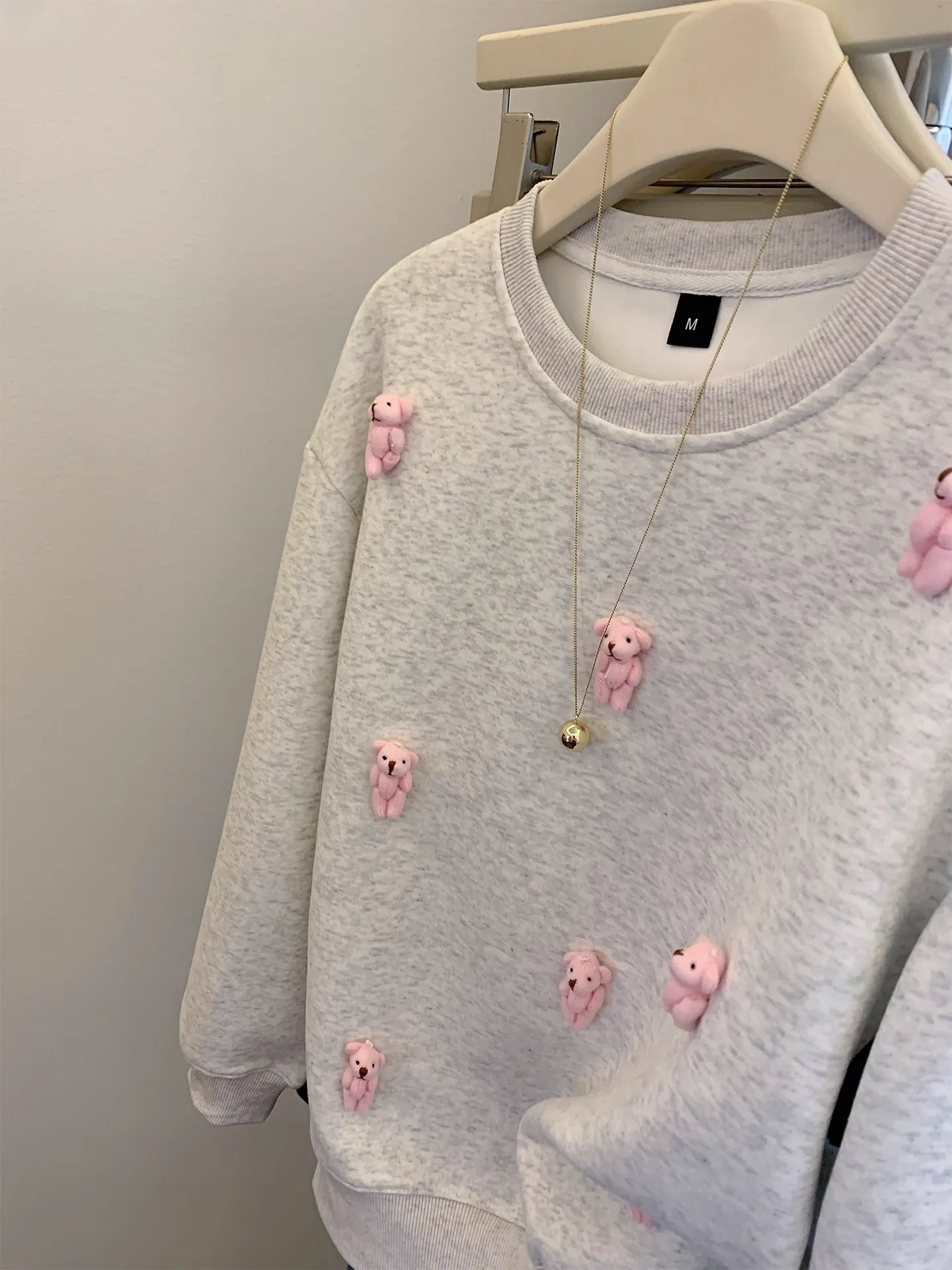 Trendy 3D Pink Bear Gray Sweatshirt for Casual Outfits