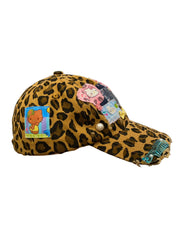 H21 - Leopard Print Sun Hat with Hello Kitty & Barbie – Handmade & One of a Kind 🐆☀️🎀