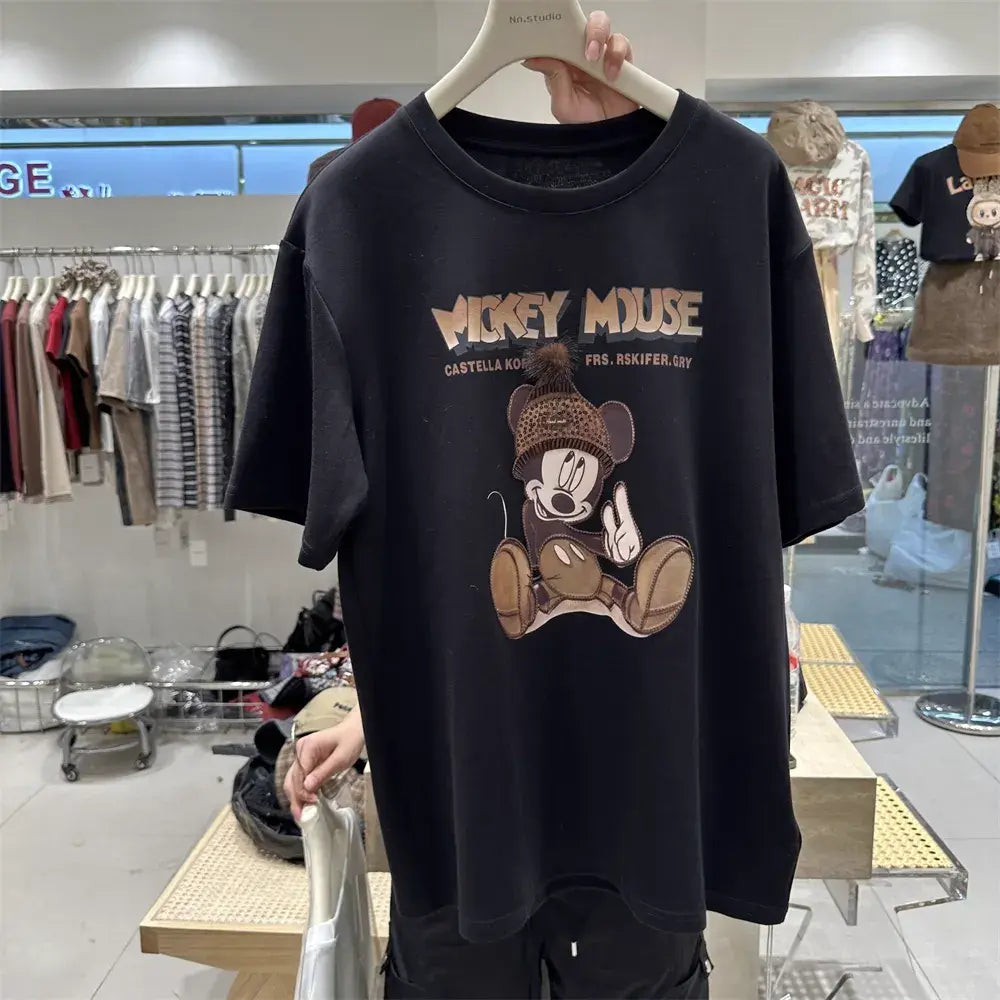 Mickey Mouse Themed Handmade T - shirt: Cute and Elegant with 3D Pom - poms