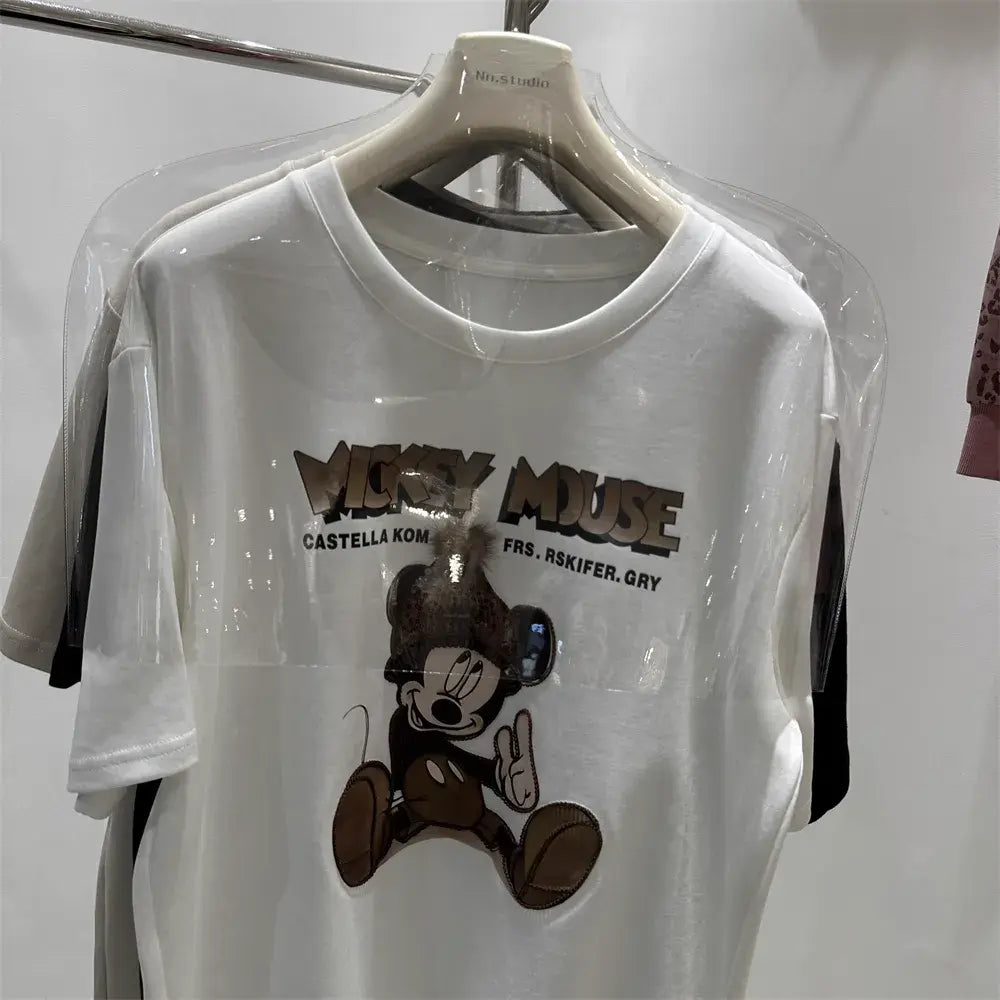 Mickey Mouse Themed Handmade T - shirt: Cute and Elegant with 3D Pom - poms
