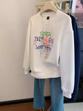 Sweet - Cool Vibe! Letter Print & 3D Pink Flower Sweatshirt