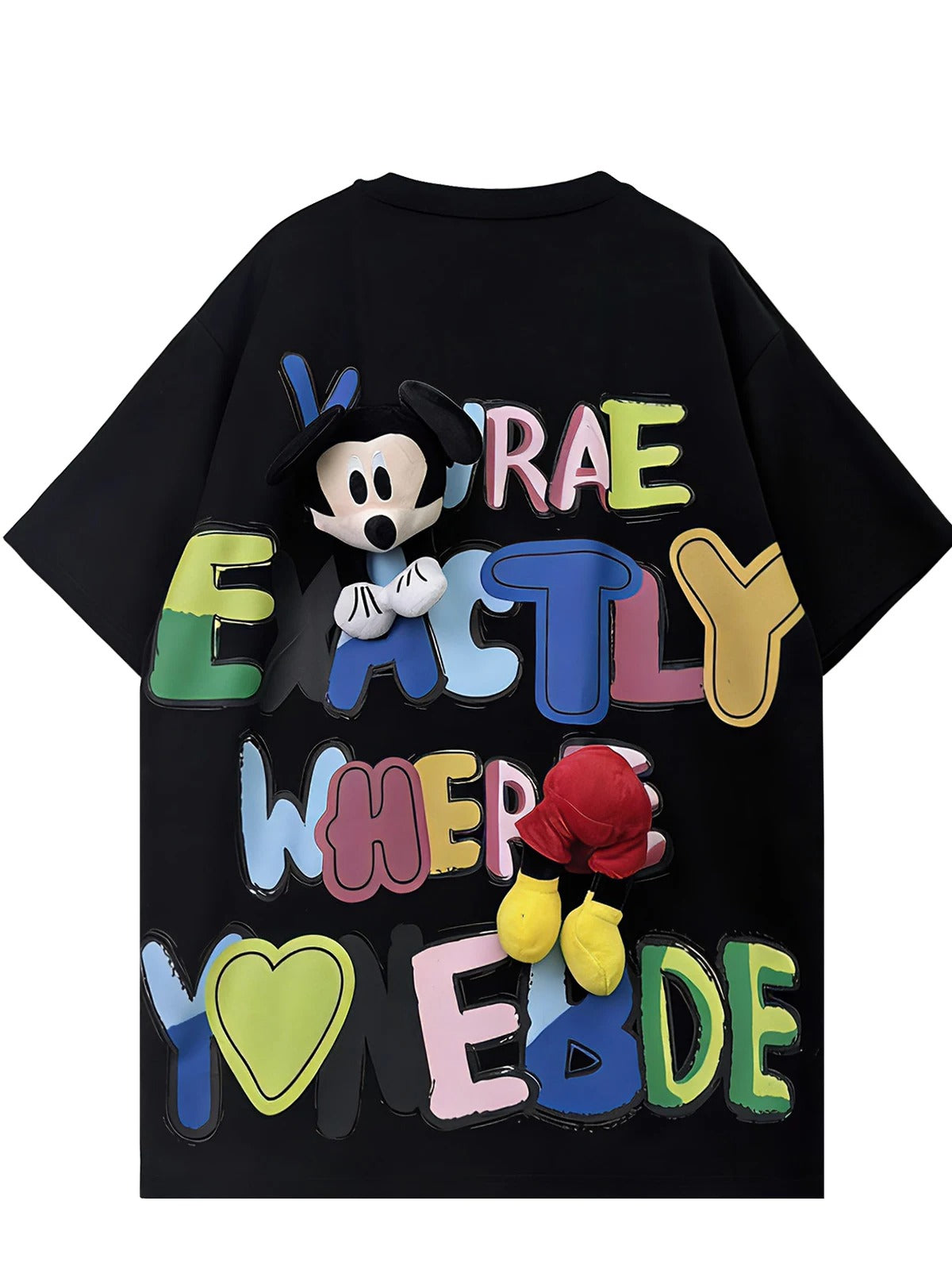 A244 - Mickey Mouse Graffiti Graphic Cotton Tee with 3D Accents