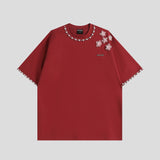 3D Floral Pearl Embellished T-Shirt | Oversized Designer Statement Tee
