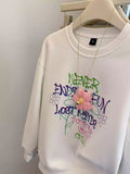 Sweet - Cool Vibe! Letter Print & 3D Pink Flower Sweatshirt