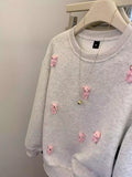 Trendy 3D Pink Bear Gray Sweatshirt for Casual Outfits